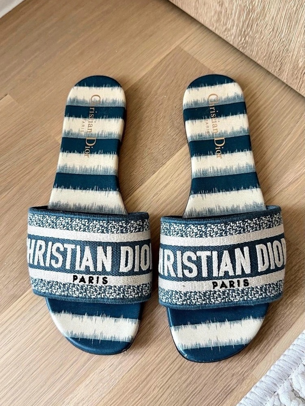 Christian Dior Dway Slide Women's Striped Sandals Blue & White